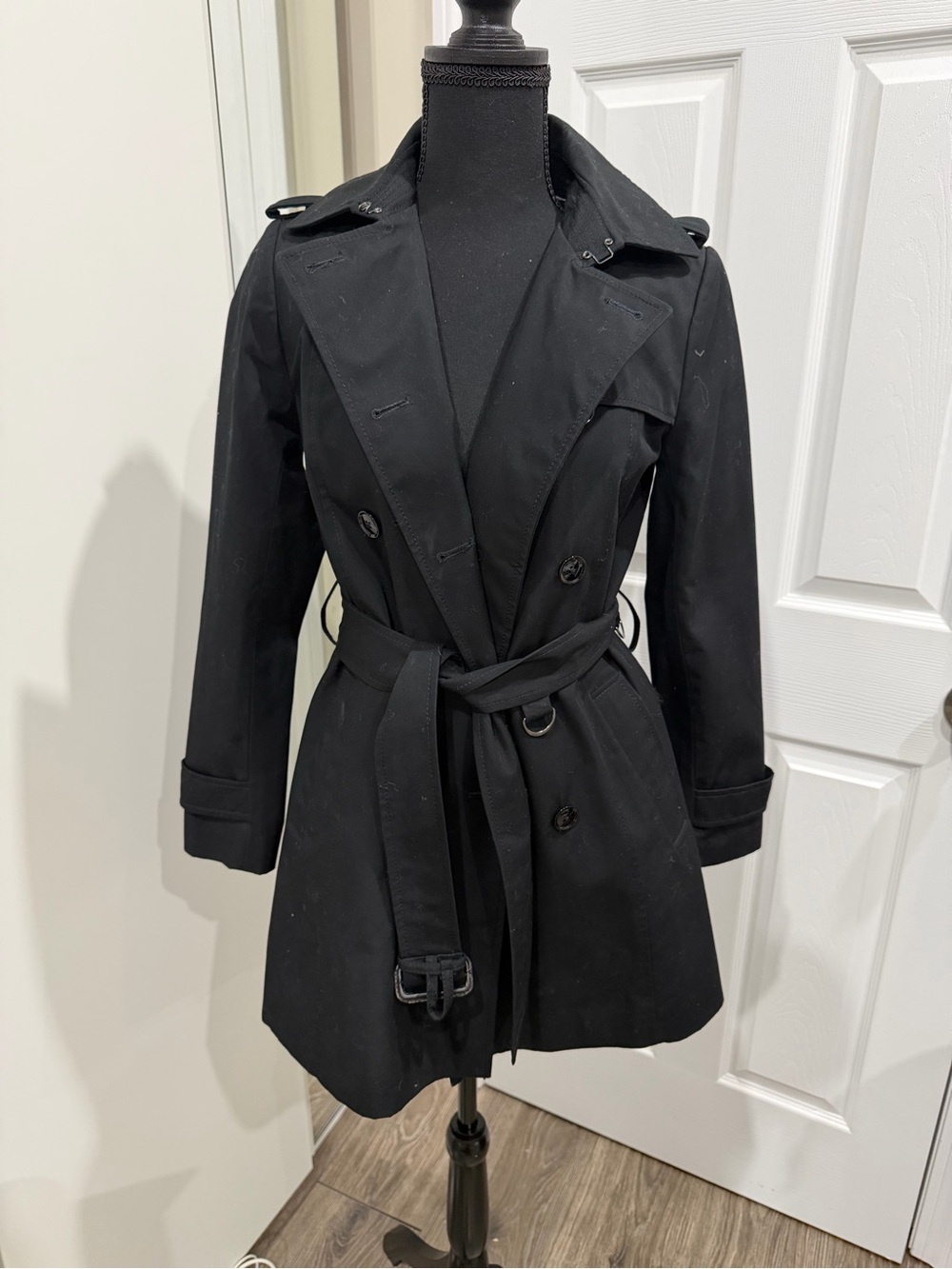 Banana Republic Black Double-Breasted Trench Coat with Waist Tie